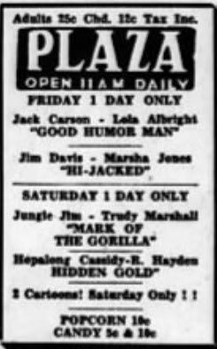 Plaza Theatre - JUNE 29 1951 AD